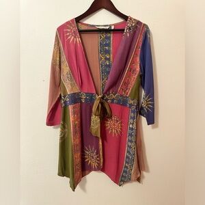 Soft Surroundings Women’s Boho Style Colorful Kimono with Front Tie XS